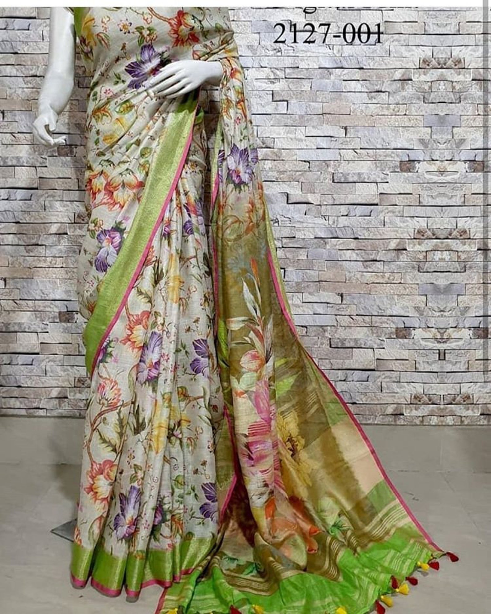 Digital Print Organic Linen Saree Available in Multiple Etsy