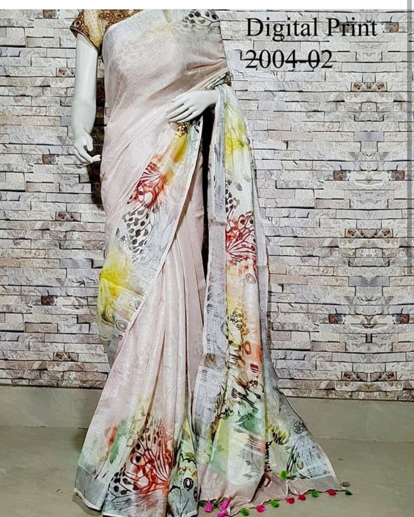Digital Print Organic Linen Saree Available in Multiple Etsy