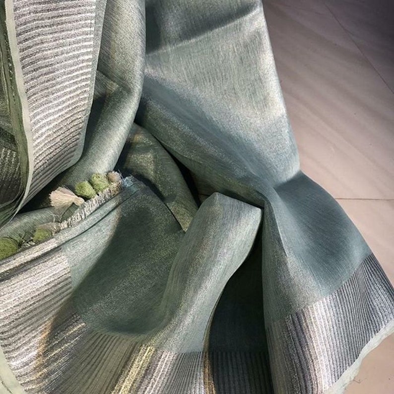 Tissue Linen Saree Organic Linen by Linen Sarees With Zari - Etsy