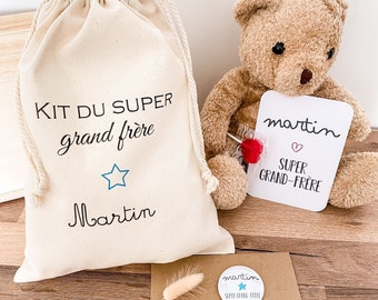 Kit Super grande soeur - grand frère - Maternité - Petit pochon - cadeau