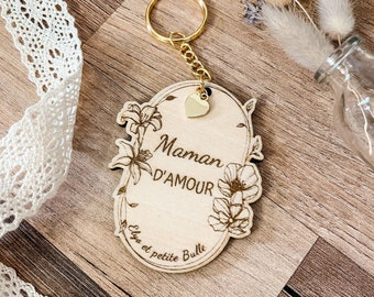 Porte clé bois personnalisé - Cadeau maman - Témoin mariage