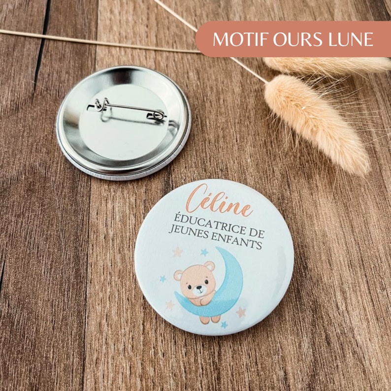 Badge Midwife Childcare worker Nurse Caregiver Personalized Ours lune