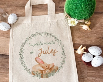 Sac Panier de Pâques personnalisé - Tote bag enfant lapins