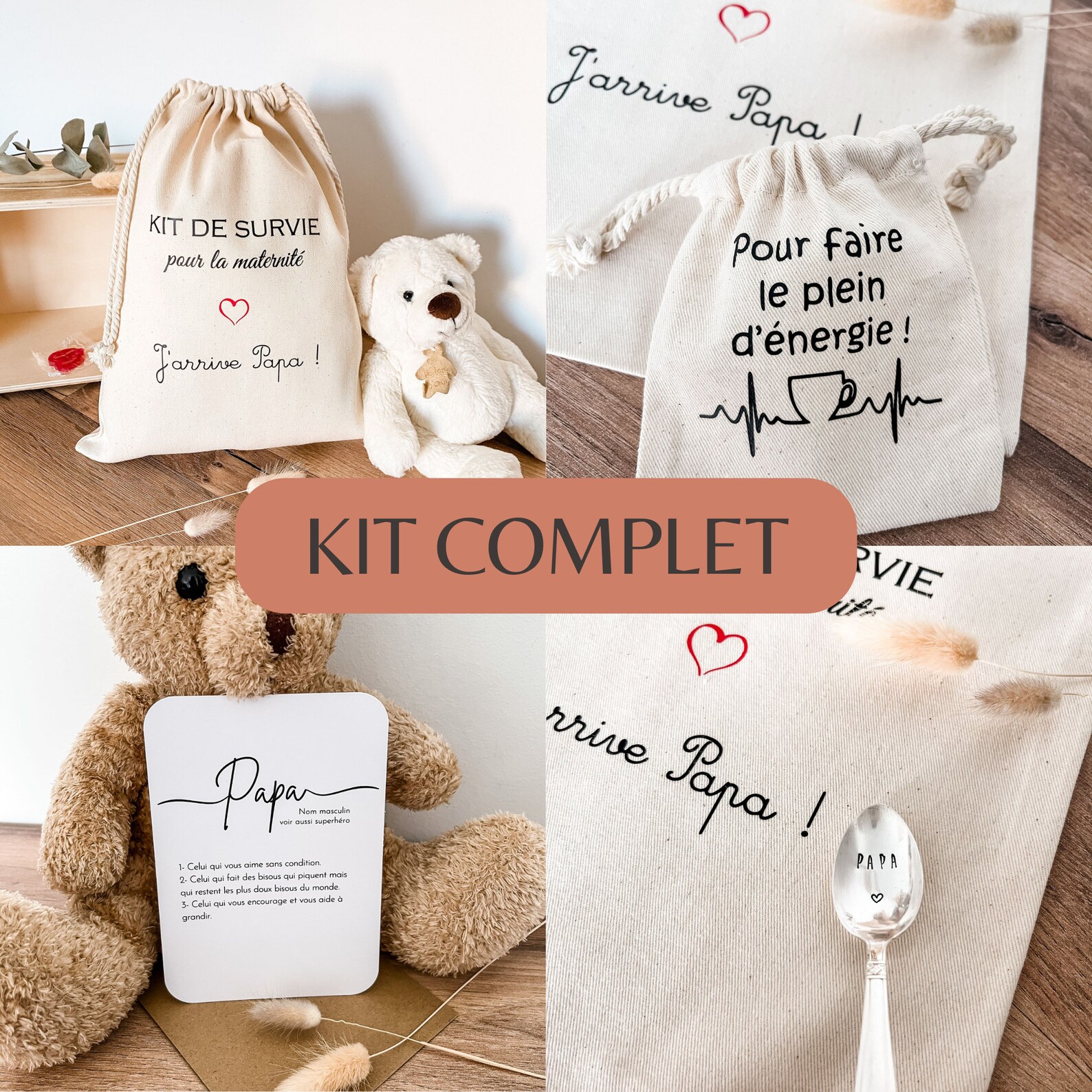 Kit De Survie Futur Papa - Pochon Coton Bio 42.5x30cm - Cadeau Grossesse Ou Naissance - Fabriqué En UE