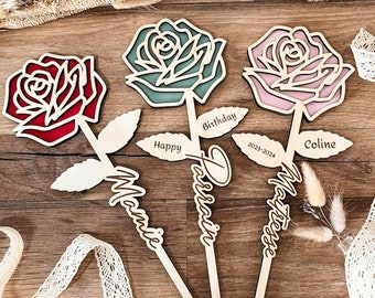 Rose fleur en bois personnalisée - cadeau Grand mère - Maitresse - Maman - Marraine