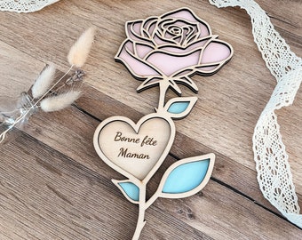 Rose fleur en bois personnalisée - cadeau fête Maman - Maîtresse - Mamie - Marraine