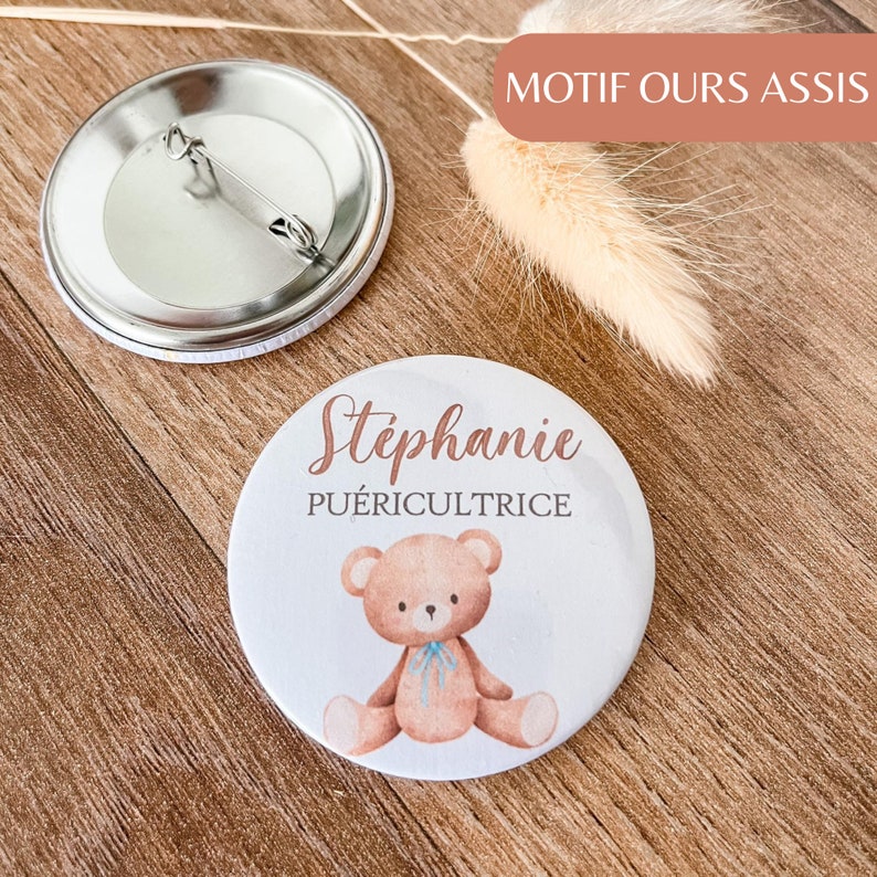 Badge Midwife Childcare worker Nurse Caregiver Personalized Ourson Assis