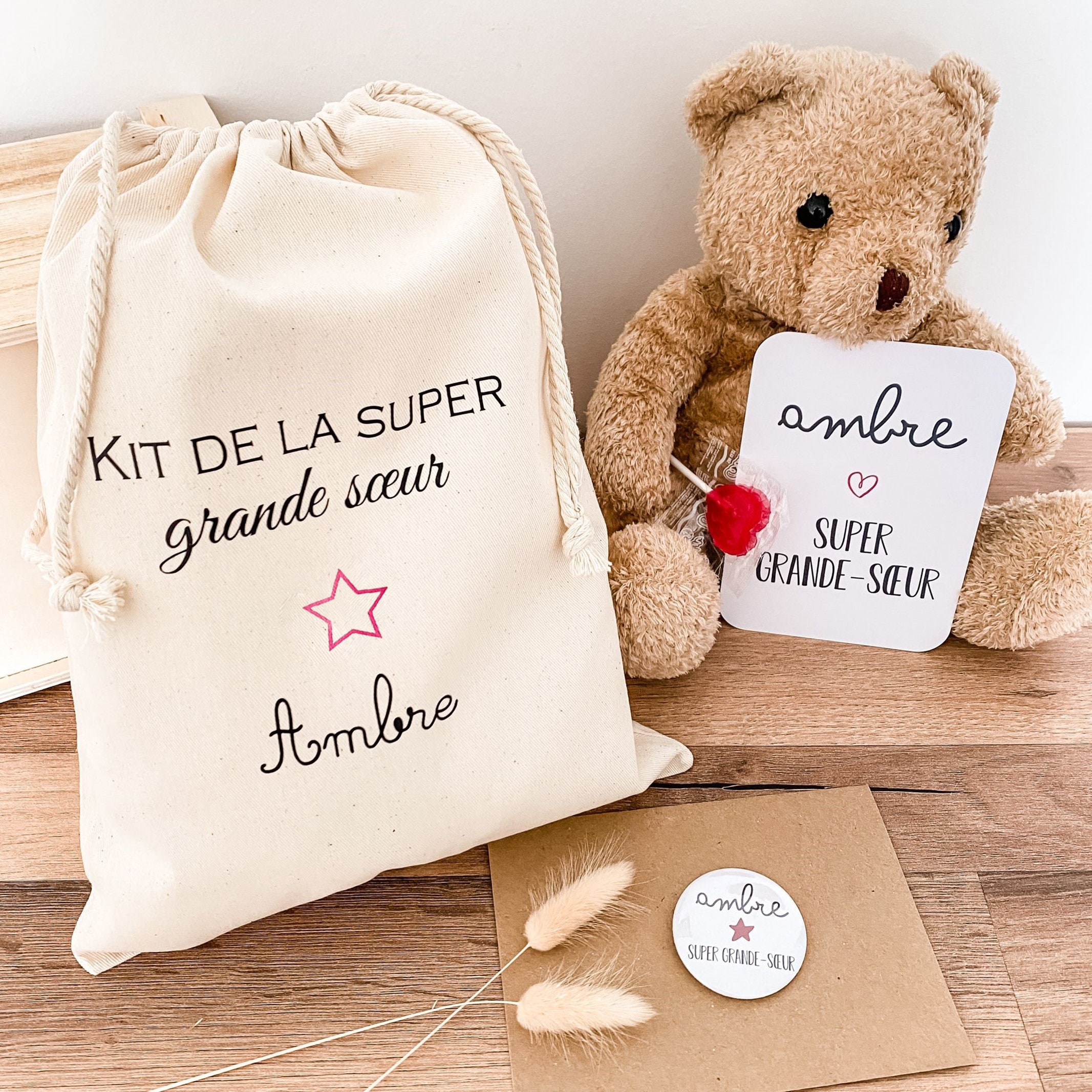 Kit Super grande soeur grand frère Maternité Petit pochon cadeau