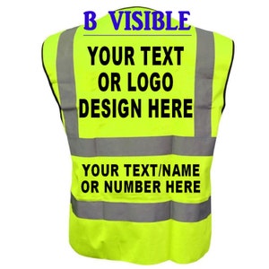Personalised Hi vis vest/waistcoat EN471 class 2 Printed safety high visibility vests or jackets with your text or logo Custom hi viz vest
