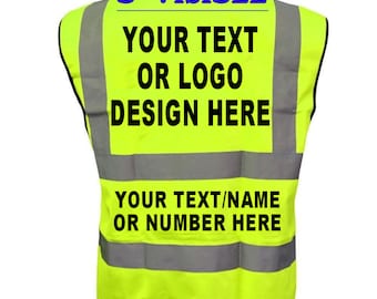 Personalisierte/Personalisierte Bulk Hi vis Weste/Weste EN 471 Klasse 2 Bedruckte Sicherheitswesten oder -jacken mit Ihrem Text oder Logo.