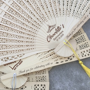 Bulk Quinceañera Favor Fan with White Tassel Birthday Party Favor Rustic Wedding Fan Personalized Gift Quinceañera Hand Fan Miss Quince Años