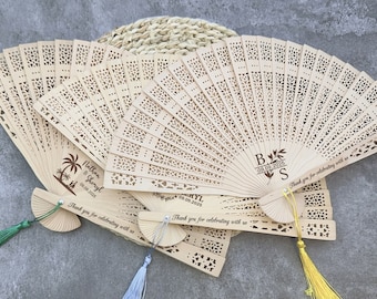 Personalized Sandalwood Wedding Fan with Tassel: Bridal Shower Favors