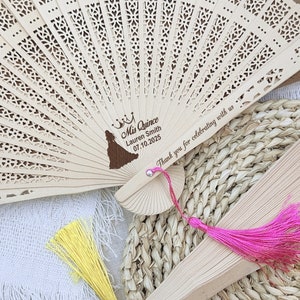 Personalized Quinceañera Hand Fan with Tassel XV Mis Quince Años fan in Bulk Quinceañera Party Favor Custom Rustic Wedding Favors for Guests