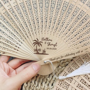 Bulk Wedding Fans with Tassel Wedding Favors for Guests Bridal Sandalwood Fan Summer Party Favor Folding Hand Fan Fans for Outdoor Wedding