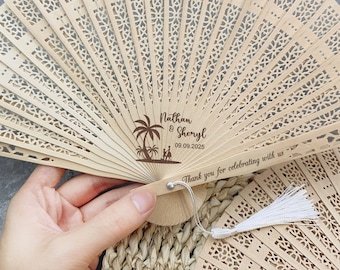 Bulk Sandalwood Wedding Fans with Tassel: Personalized Favors