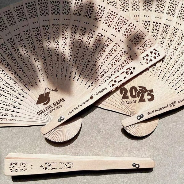 Sandalwood Graduation Fans in Bulk Personalized Gift for Graduation Party Favor Custom Hand Fan Graduation Gift Class of 2024 Graduation Fan