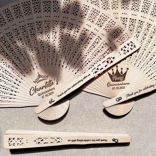 Personalized Sandalwood Fan Favors: Rustic Quinceañera