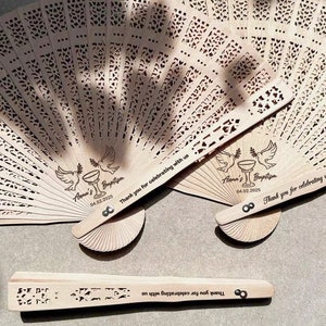 Personalized Sandalwood Fans: Baptism Favors, Laser Engraved