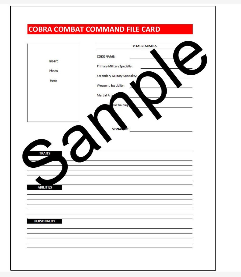 Combat File Tools G.I. Joe and Cobra Custom Combat Filecards for Charcter Creation ...