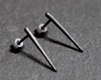 black silver spike studs for men and women, oxidised sterling 925 stud earrings, alternative, gothic, minimal fashion. Handmade in Australia