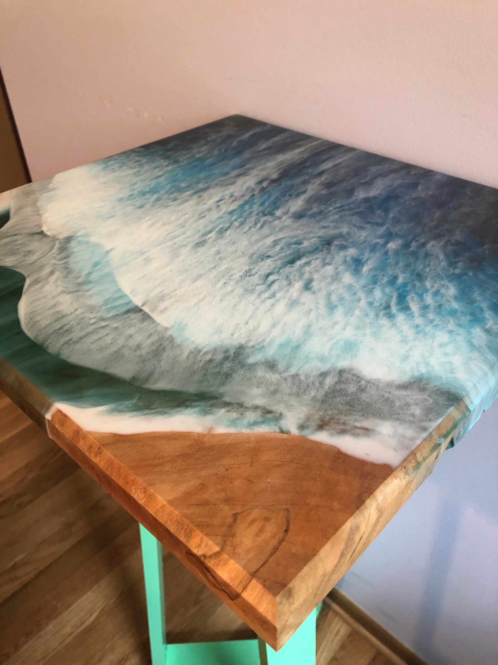 Beach table epoxy ocean end table Etsy