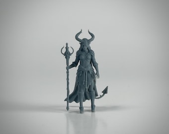 Female Tiefling Sorcerer DnD Miniature, Unpainted Resin, 28mm or 32mm