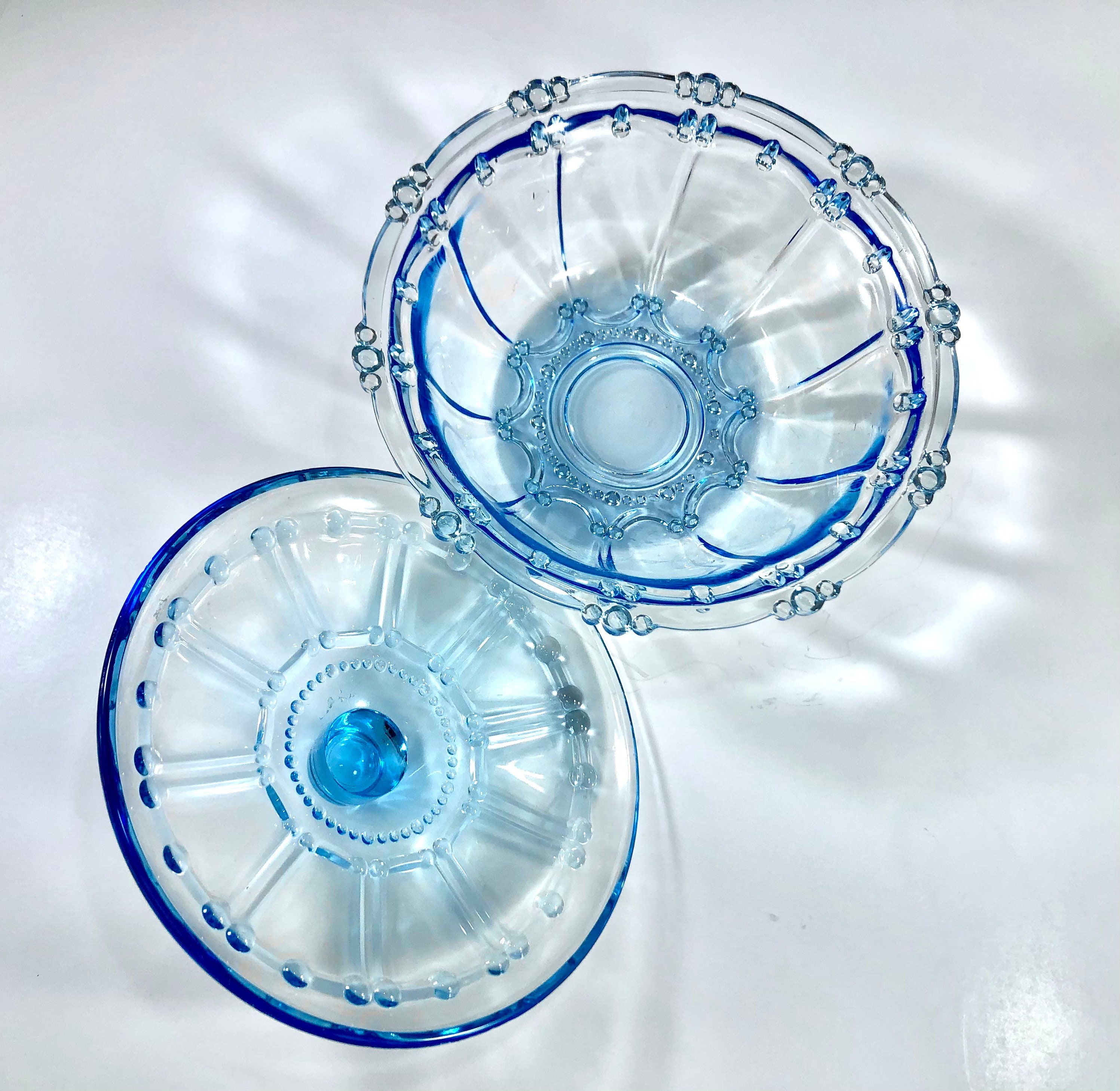 Vintage Light Blue Glass Candy Dish Wagon Wheel Design Etsy