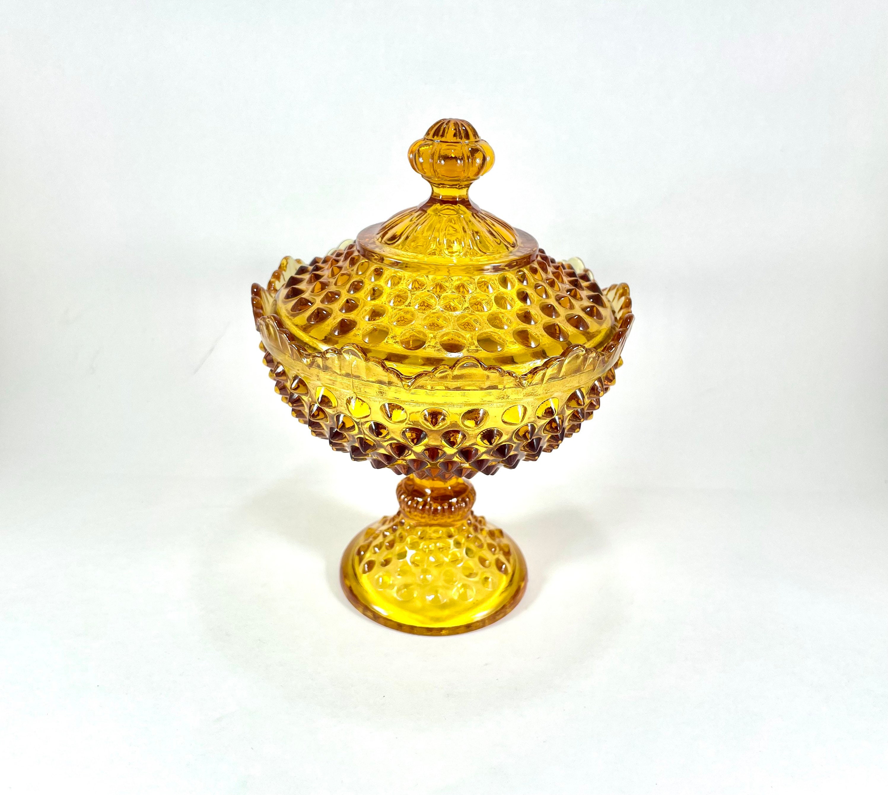 Vintage Fenton Amber Fifteen Point Signed Rare and Unique Footed Candy