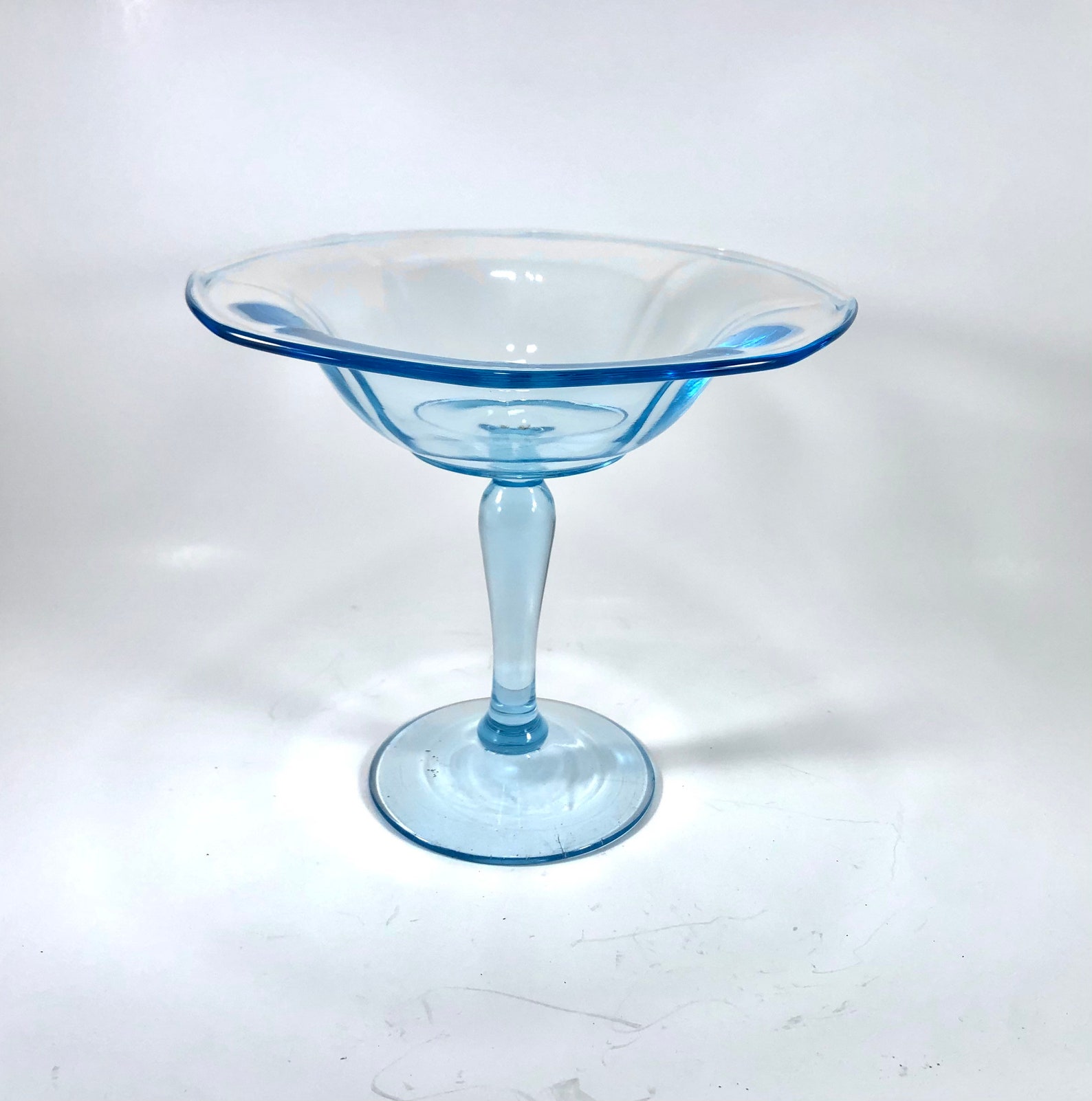 Vintage Light Blue Glass Pedestal Open Candy Dish Etsy