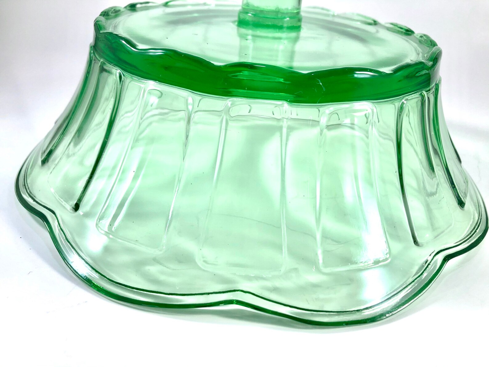 Vintage Light Green Glass Pedestal Fruit Bowl Scalloped Edge Etsy