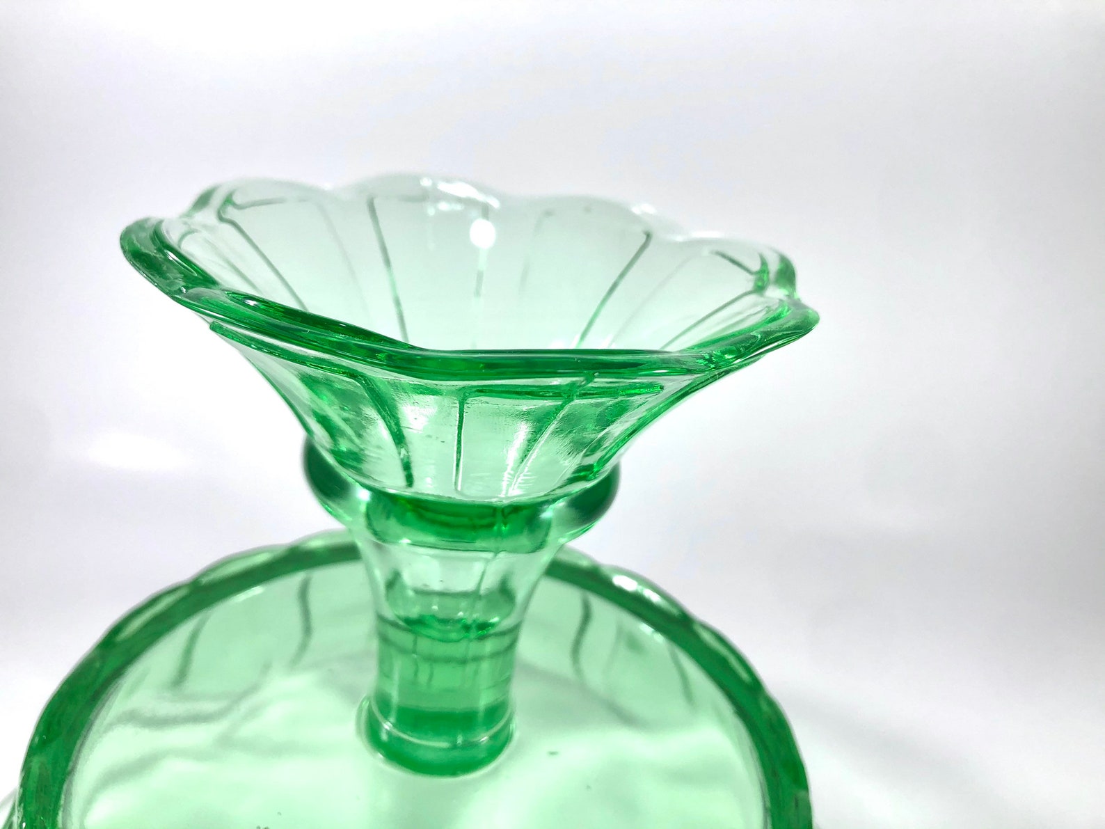 Vintage Light Green Glass Pedestal Fruit Bowl Scalloped Edge Etsy