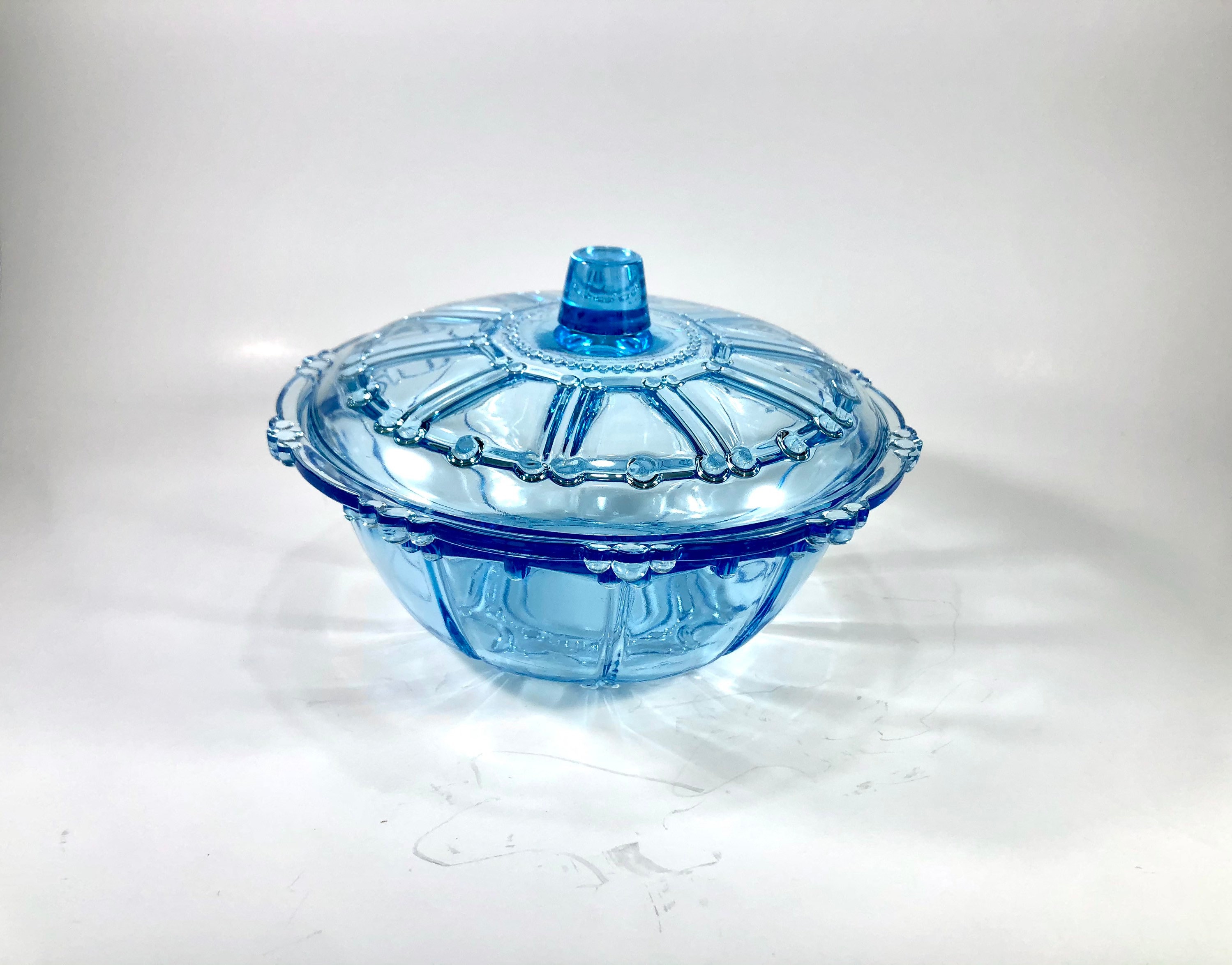 Vintage Light Blue Glass Candy Dish Wagon Wheel Design Etsy