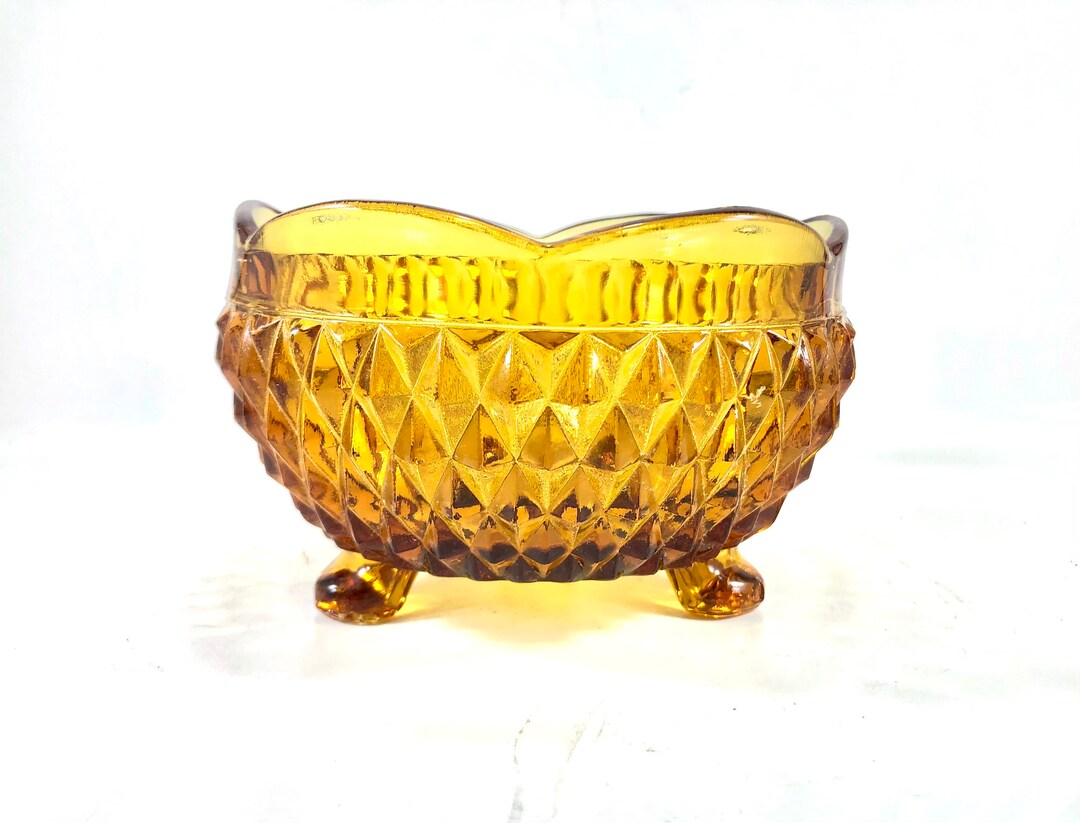 Vintage Amber Glass Footed Candy Dish Indiana Glass Diamond Etsy
