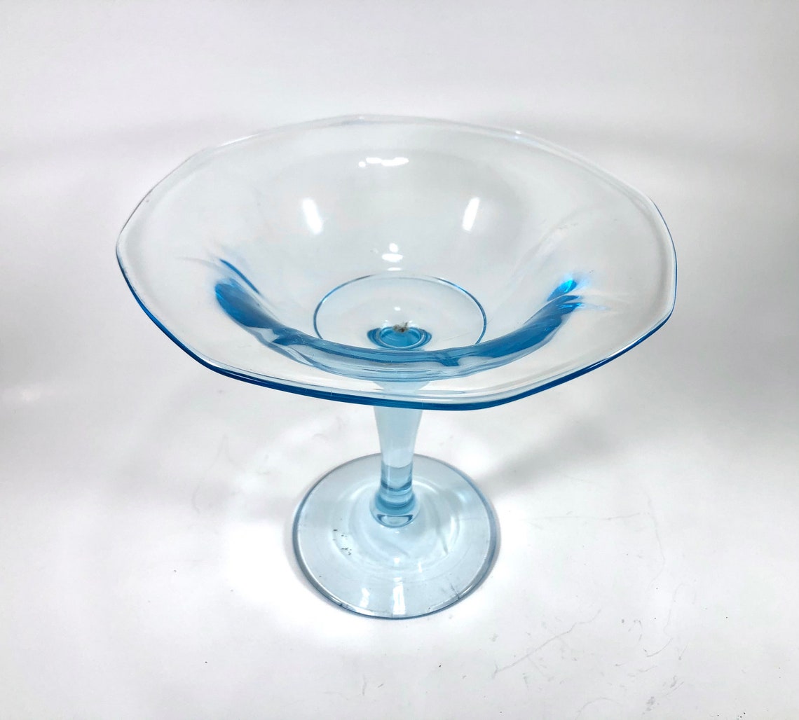 Vintage Light Blue Glass Pedestal Open Candy Dish Etsy