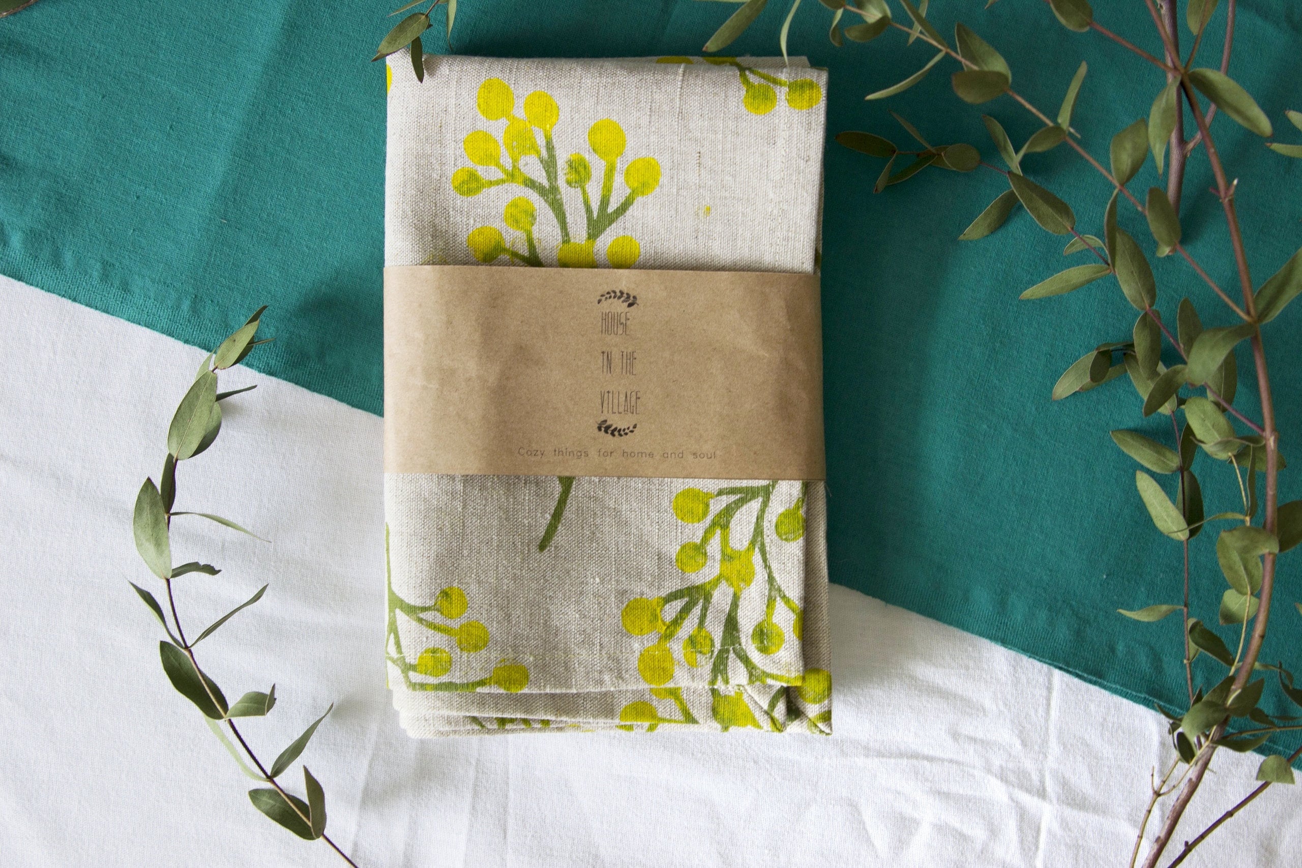 Hand linen towels Mimosa print handmade Linen tea towel Etsy