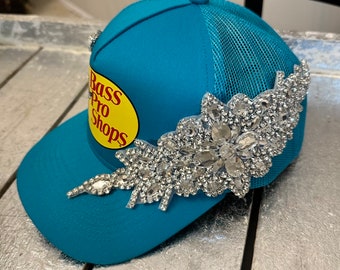 Bass Pro Shops Bling Sparkle Crystal Applique Hat Teal Blue- Unisex