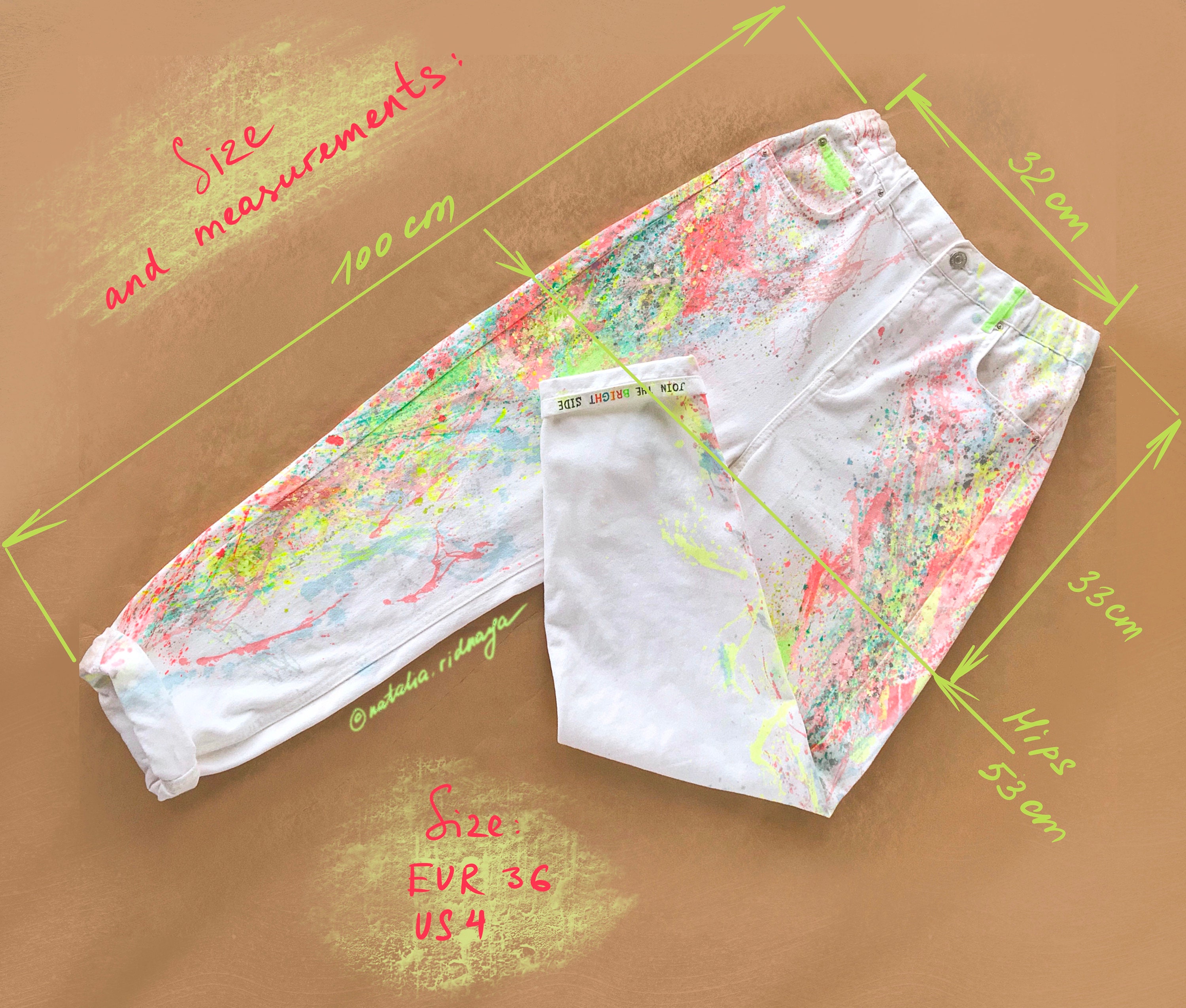 Custom Paint Splatter Pants Hand Painted Denim Mom Jeans Etsy