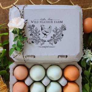 Floral Wreath Chicken Rubber Stamp - Egg Carton Stamp - Farm Stamp - Fresh Chicken Eggs - Chicken Custom Stamp - Floral Egg Stamp