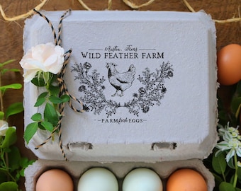 Floral Wreath Chicken Rubber Stamp - Egg Carton Stamp - Farm Stamp - Fresh Chicken Eggs - Chicken Custom Stamp - Floral Egg Stamp