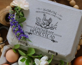 Custom Rubber Stamp - Egg Carton Stamp - Herb and Lavender Farm Stamp - Fresh Chicken Eggs - Chicken Custom Stamp - Floral Egg Stamp