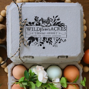 Custom Rubber Stamp - Egg Carton Stamp - Farm Stamp - Fresh Chicken Eggs - Chicken Custom Stamp - Floral Egg Stamp