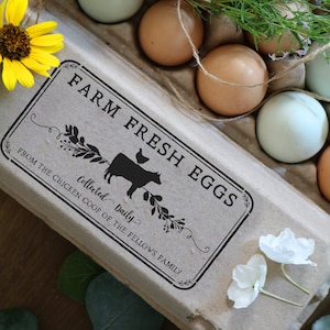 Custom Rubber Stamp - Egg Carton Stamp - Farm Stamp - Fresh Chicken Eggs - Chicken Custom Stamp - Farm Fresh Eggs - Chicken and Cow Stamp