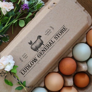 Custom Rubber Stamp - Egg Carton Stamp - Farm Stamp - Fresh Chicken Eggs - Sheep and Chicken Stamp
