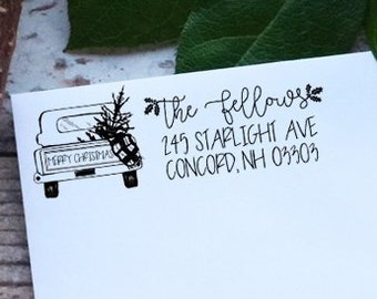 Pickup Truck Christmas Address Stamp - Holiday Address Rubber Stamp - Christmas Tree Farm Address Stamp - Farm Stamp - Custom Address Stamp