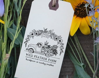 Flower Truck Custom Rubber Stamp - Garden Rubber Stamp - Flower Farm Stamp - Farmers Market Rubber Stamp - Custom Garden Stamp