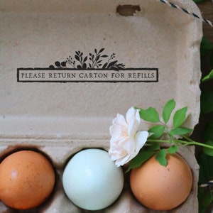 Floral Egg Carton Rubber Stamp - Farm Stamp - Fresh Chicken Eggs - Chicken Stamp - Please Return Carton Stamp