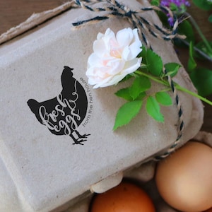 Sello de goma personalizado - Sello de cartón de huevos - Sello de granja - Huevos de pollo frescos