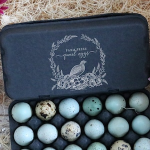 Quail Egg Carton Rubber Stamp - Quail Egg Stamps - Farm Stamp - Fresh Quail Eggs - Quail Custom Stamp - Floral Egg Carton Stamp