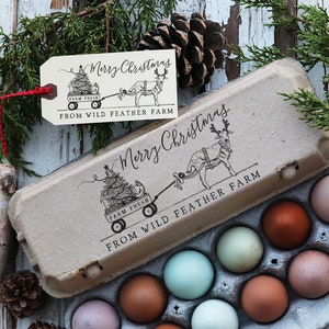 Farm Christmas Stamp - Christmas Egg Carton Stamp - Goat Chicken Stamp - Egg Carton Stamp - Custom Farm Stamp - Merry Christmas Stamp