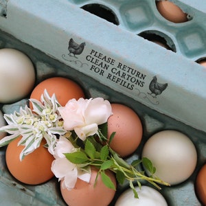 Sello de goma de cartón de huevo - Sello de granja - Huevos de gallina frescos - Sello de pollo - Devuelva el sello de cartón